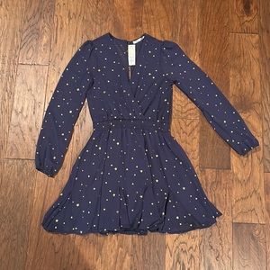 NWT Francesca’s Navy and Gold Star Dress